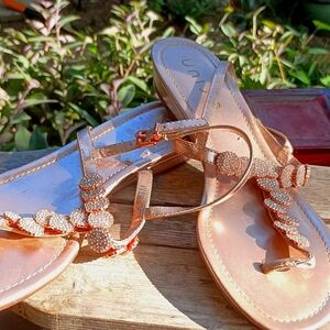 Unisa Ankle Strap Back Sandals With Beautiful Embellishments Rose Gold Size 8.5M